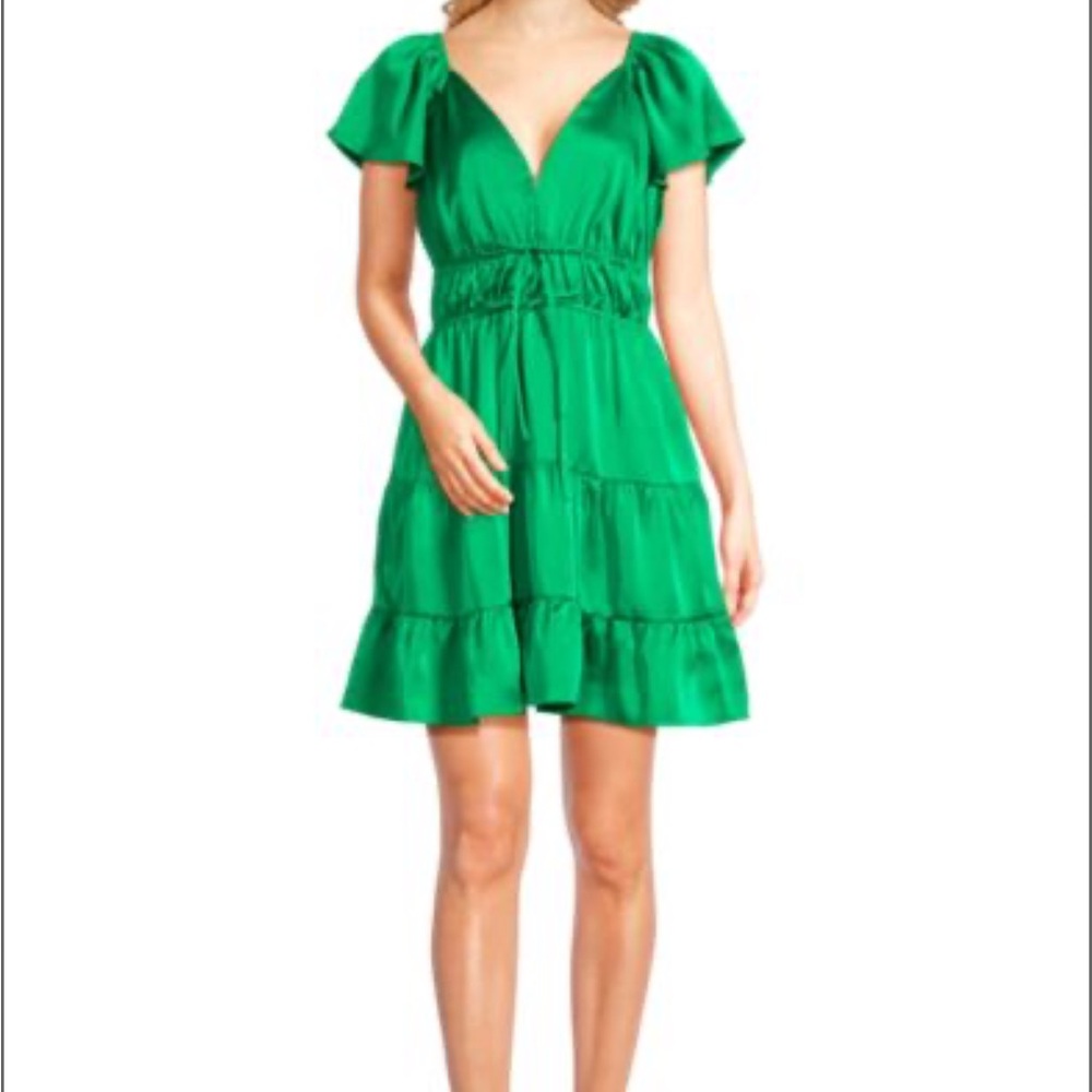Greylin Green Satin A-Line Mini Dress